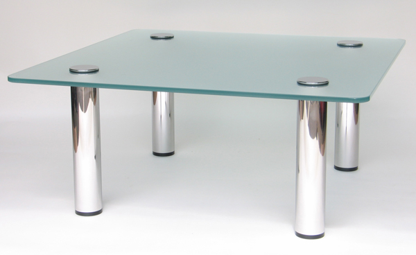 Azaria: rectangular brushed steel coffee table with frosted glass, PMF Designs